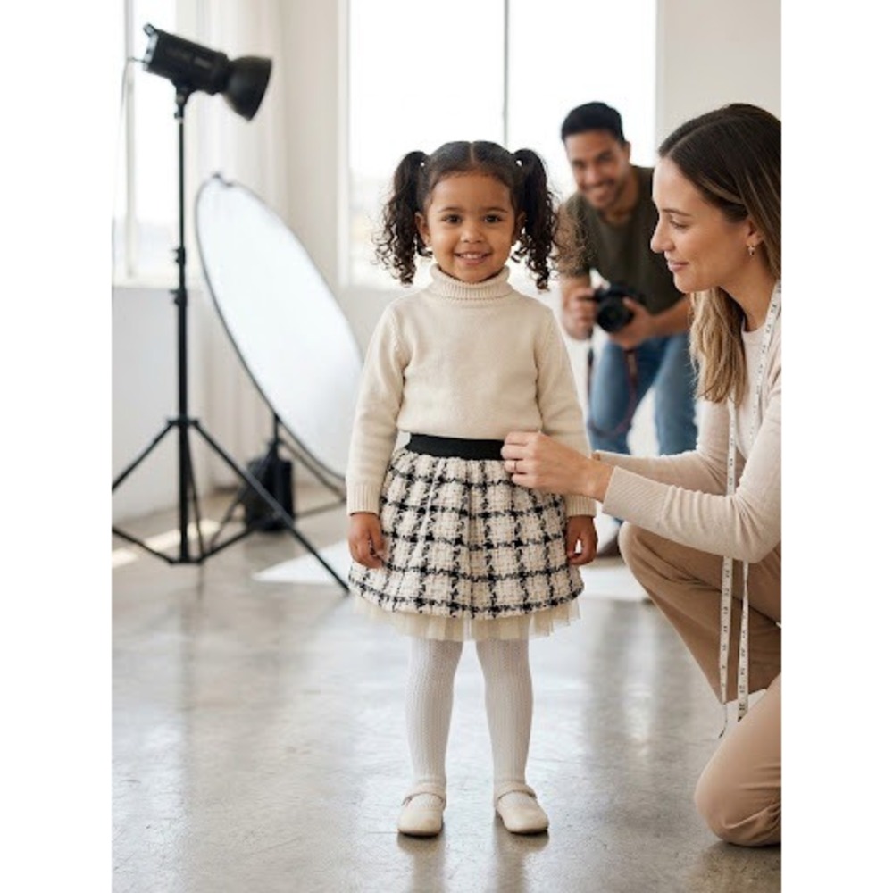 H&M Tweed Plaid Skirt Kids Size 2-3Y Black White Excellent Tulle Metallic Gold